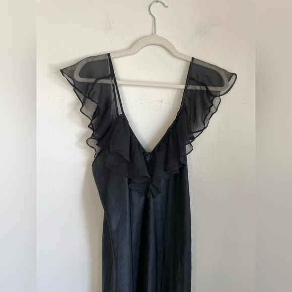 Dresses Amazing Vintage Silky Black Dress With Ruffle Sleeves Poshmark
